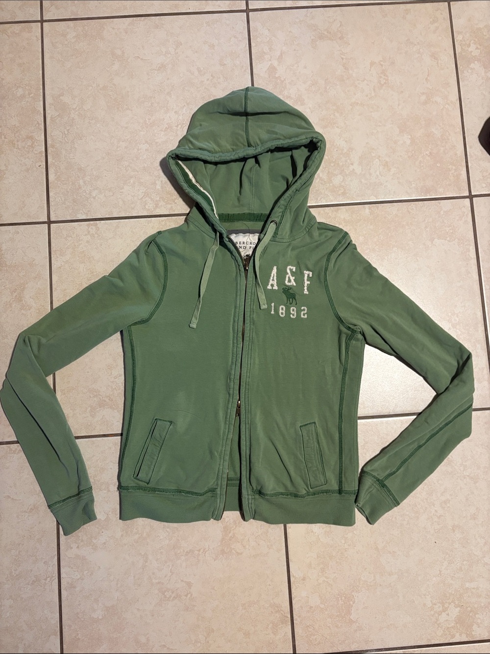 2000s Abercrombie & Fitch Olive Green Zip Front hoodie